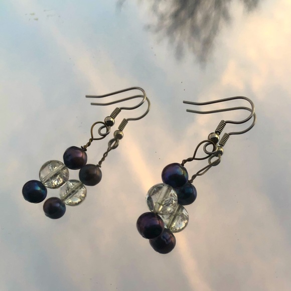 3 ball purple and clear earrings🦋 - Picture 1 of 3